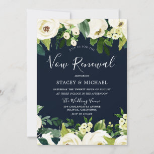 Mooie marine White Flowers Spring Vow Renewal Kaart