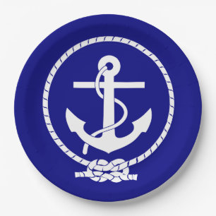 Mooie marineblauwe anker nautische papieren bordje