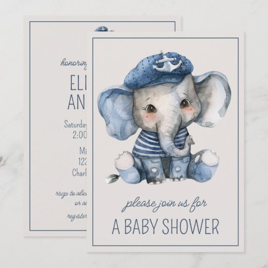 Mooie marineblauwe babyolifant met naam kaart (Voorkant / Achterkant)