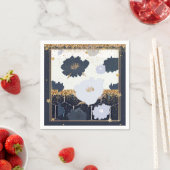 Mooie marineblauwe en gouden bloemendesign servet (Insitu)