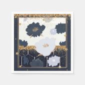 Mooie marineblauwe en gouden bloemendesign servet (Voorkant)