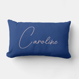 Mooie marineblauwe gepersonaliseerde roze script n kussen