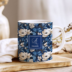 Mooie marinebloemen gepersonaliseerde bloemencoffe koffiemok