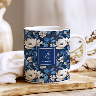 Mooie marinebloemen gepersonaliseerde bloemencoffe koffiemok