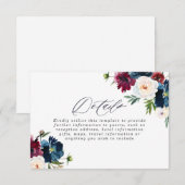 Mooie marinemacht Burgundy Red Blush Floral Weddin Informatiekaartje (Voorkant / Achterkant)