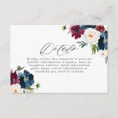Mooie marinemacht Burgundy Red Blush Floral Weddin Informatiekaartje (Voorkant)