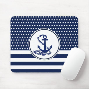Mooie maritieme stijl, blauw en wit, anker muismat