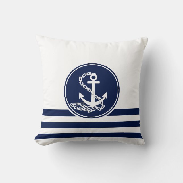 Mooie maritieme stijl wit en blauw, anker kussen (Voorkant)