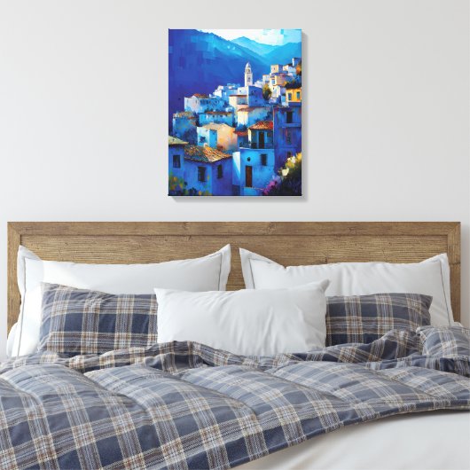 Mooie Marokkaanse Blauwe Medina City Chefchaouen Canvas Afdruk (Insitu (Slaapkamer))