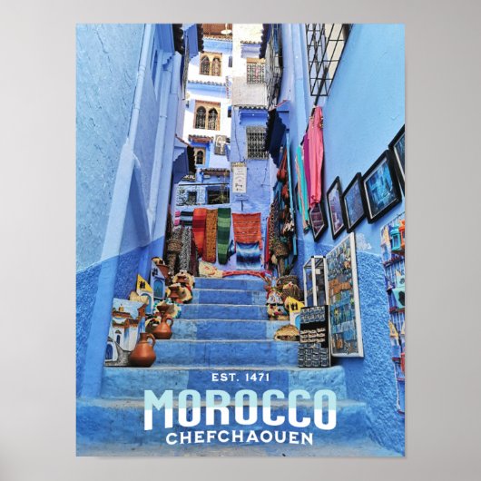 Mooie Marokkaanse Chefchaouen Blauwe Noord Stad Poster (Voorkant)