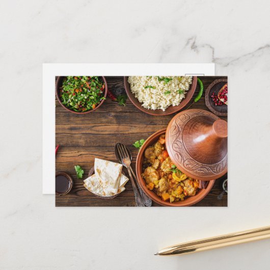 Mooie Marokkaanse Tajine Marokko eten Briefkaart (Voorkant / Achterkant in situ)