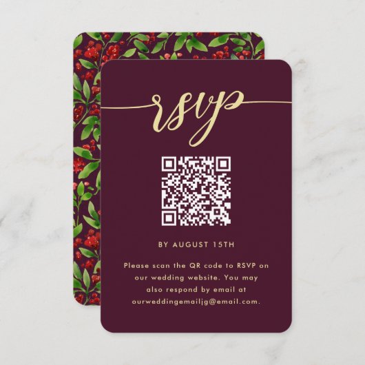 Mooie Marsala Botanische Bruiloft QR Code RSVP (Voorkant / Achterkant)