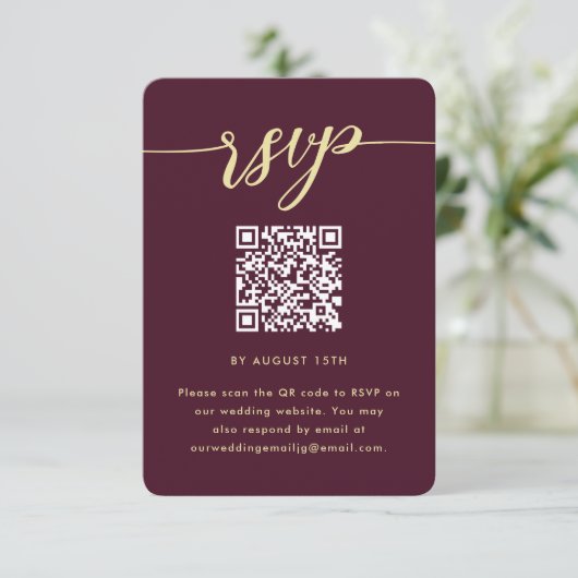 Mooie Marsala Botanische Bruiloft QR Code RSVP (Staand voorkant)