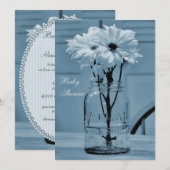 Mooie Mason Jar en Daisies Blue Baby shower Kaart (Voorkant / Achterkant)
