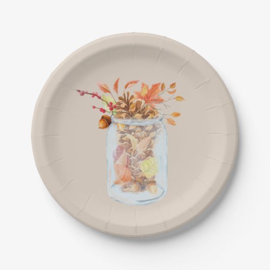 Mooie Mason Jar Herfst Thanksgiving Waterverf Papieren Bordje (Voorkant)