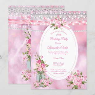 Mooie Mason Jar Parel Snoer Lichtjes Bloem Roze Kaart