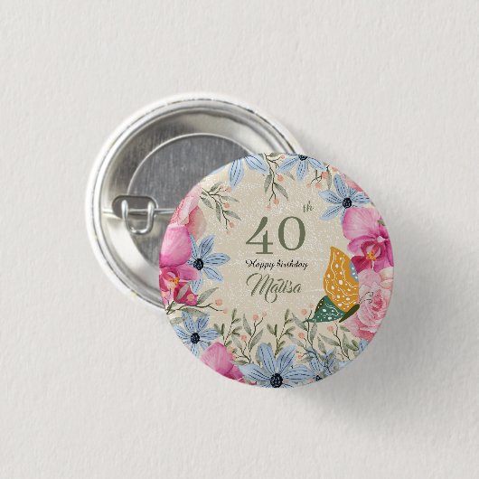 Mooie match Moderne rustieke bloemen 40e verjaarda Ronde Button 3,2 Cm (Voorkant /achterkant)