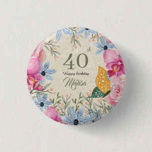 Mooie match Moderne rustieke bloemen 40e verjaarda Ronde Button 3,2 Cm