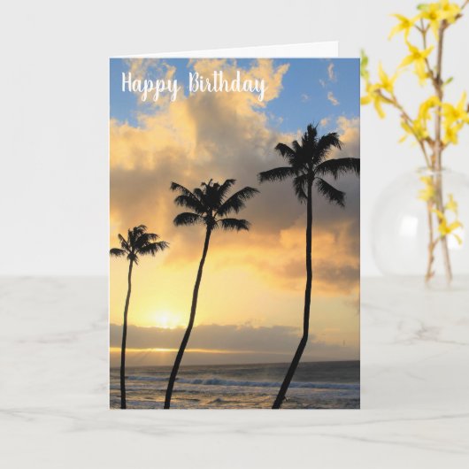 Mooie Maui-zonsondergang en palmbomen verjaardag Kaart (Gele Bloem)