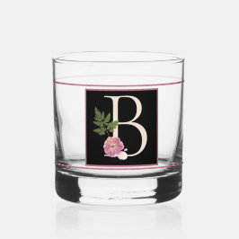 Mooie Mauve Bloemige Versierde Zwarte Monogram B Whisky Glas