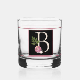 Mooie Mauve Floral Versierd Zwart Monogram B Whisky Glas