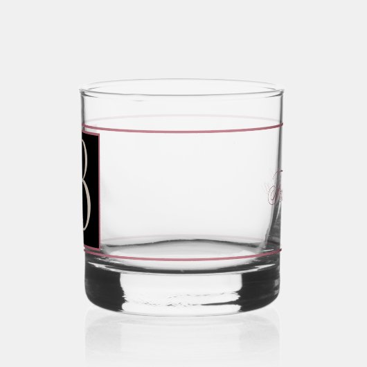 Mooie Mauve Floral Versierd Zwart Monogram B Whisky Glas (Links)