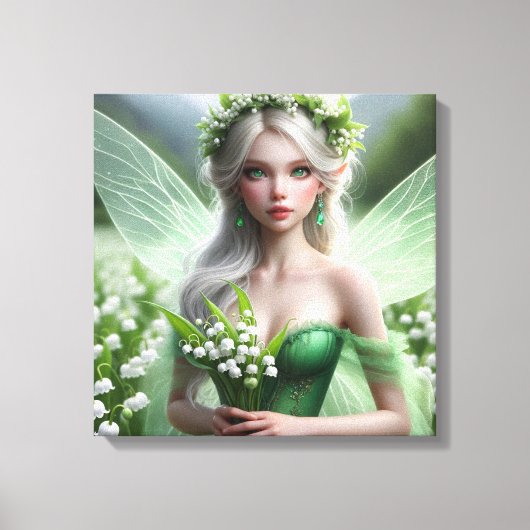 Mooie May Fairy in Lelies van de Vallei Canvas Afdruk (Voorkant)