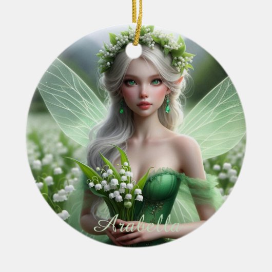 Mooie May Fairy in Lelies van de Vallei Keramisch Ornament (Voorkant)