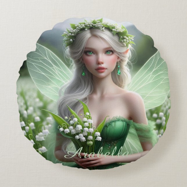 Mooie May Fairy in Lelies van de Vallei Rond Kussen (Voorkant)
