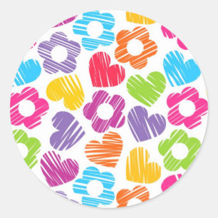 Mooie meerkleurige bloemen en hartjes meisjesachti ronde sticker