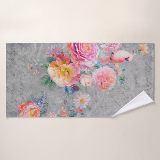 Mooie meerkleurige bloemen en vogels in de maak badhanddoek (Badhanddoek)
