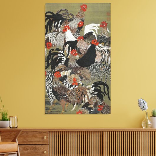 Mooie Meerkleurige Haan Canvas Afdruk (Insitu (Woonkamer))