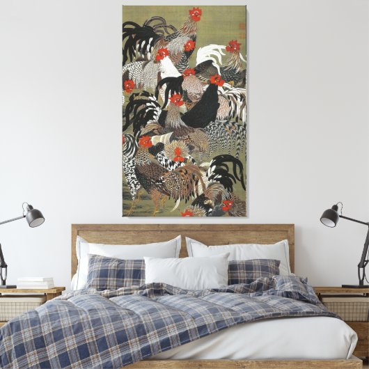 Mooie Meerkleurige Haan Canvas Afdruk (Insitu (Slaapkamer))
