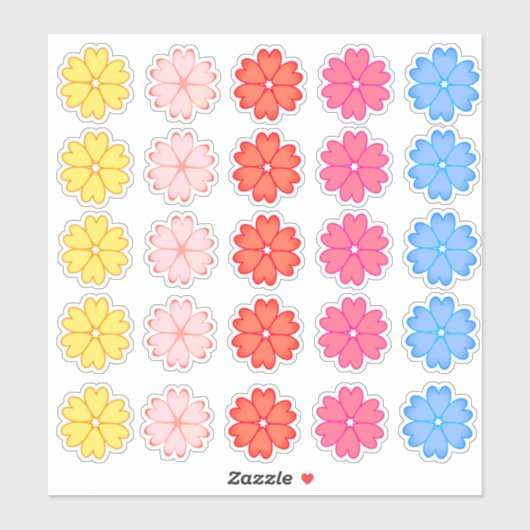 Mooie Meerkleurige Hart Bloemenset Sticker (Vel)