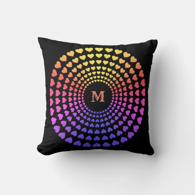 Mooie Meerkleurige Hartcirkels Mandala Kussen (Voorkant)