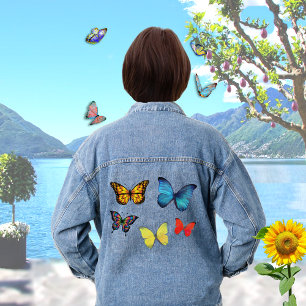 Mooie Meerkleurige Vlinders op Denim Jacket