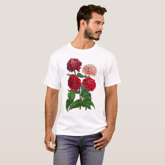 Mooie, meerkleurige Zinnias Gardener's T-Shirt (Voorkant volledig)