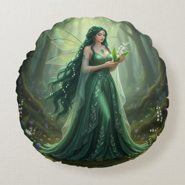 Mooie mei Emerald Fairy Rond Kussen (Voorkant)