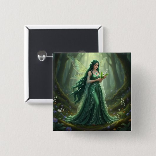 Mooie mei Emerald Fairy Vierkante Button 5,1 Cm (Voorkant /achterkant)