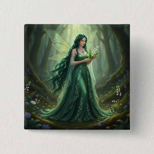 Mooie mei Emerald Fairy Vierkante Button 5,1 Cm (Voorkant)