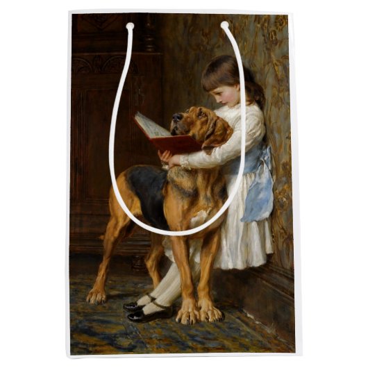 Mooie meid die haar Dog-cadeautas leest Medium Cadeauzakje (Voorkant)