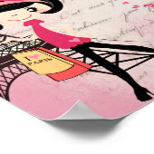 Mooie meid en kat in de giffeltoren in Parijs Poster (Hoek)