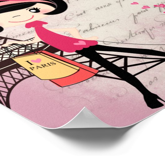 Mooie meid en kat in de giffeltoren in Parijs Poster (Hoek)