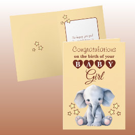 Mooie meid gefeliciteerd olifant perzik kaart