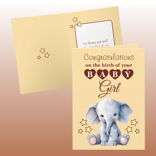 Mooie meid gefeliciteerd olifant perzik kaart