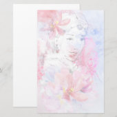 Mooie meid met bloemen. briefpapier (Voorkant / Achterkant)