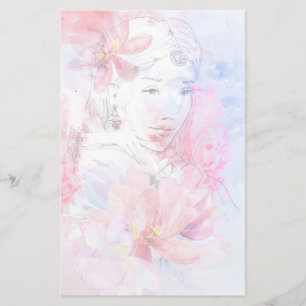 Mooie meid met bloemen. briefpapier