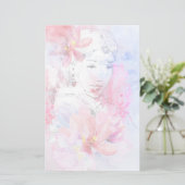 Mooie meid met bloemen. briefpapier (Staand voorkant)