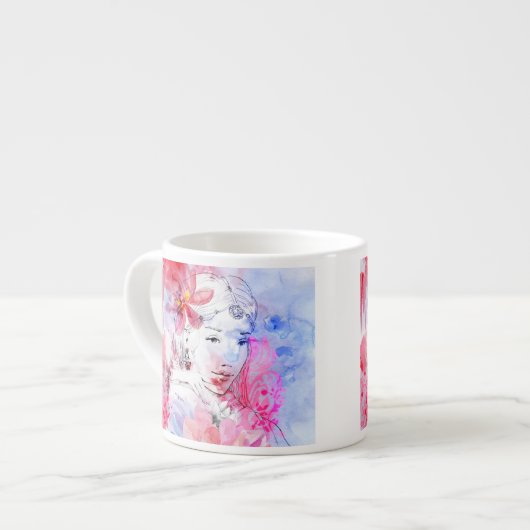 Mooie meid met bloemen. espresso kop (Links)