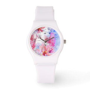 Mooie meid met bloemen. horloge